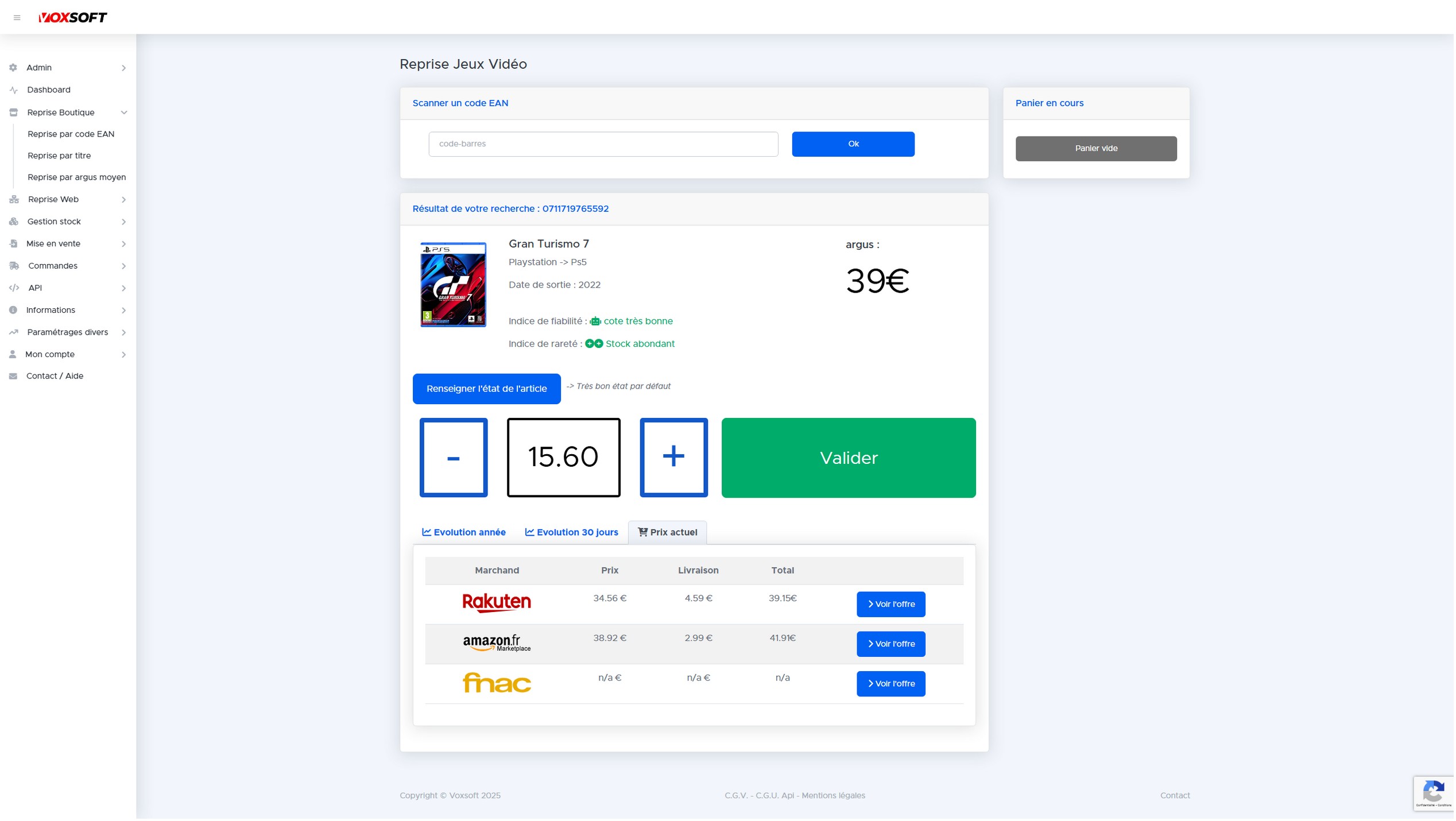 Tableau comparatif des prix sur Rakuten, Amazon, Fnac.
