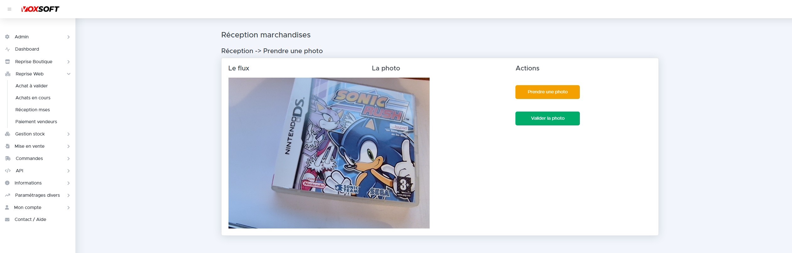 Écran de prise de photo du défaut constaté.