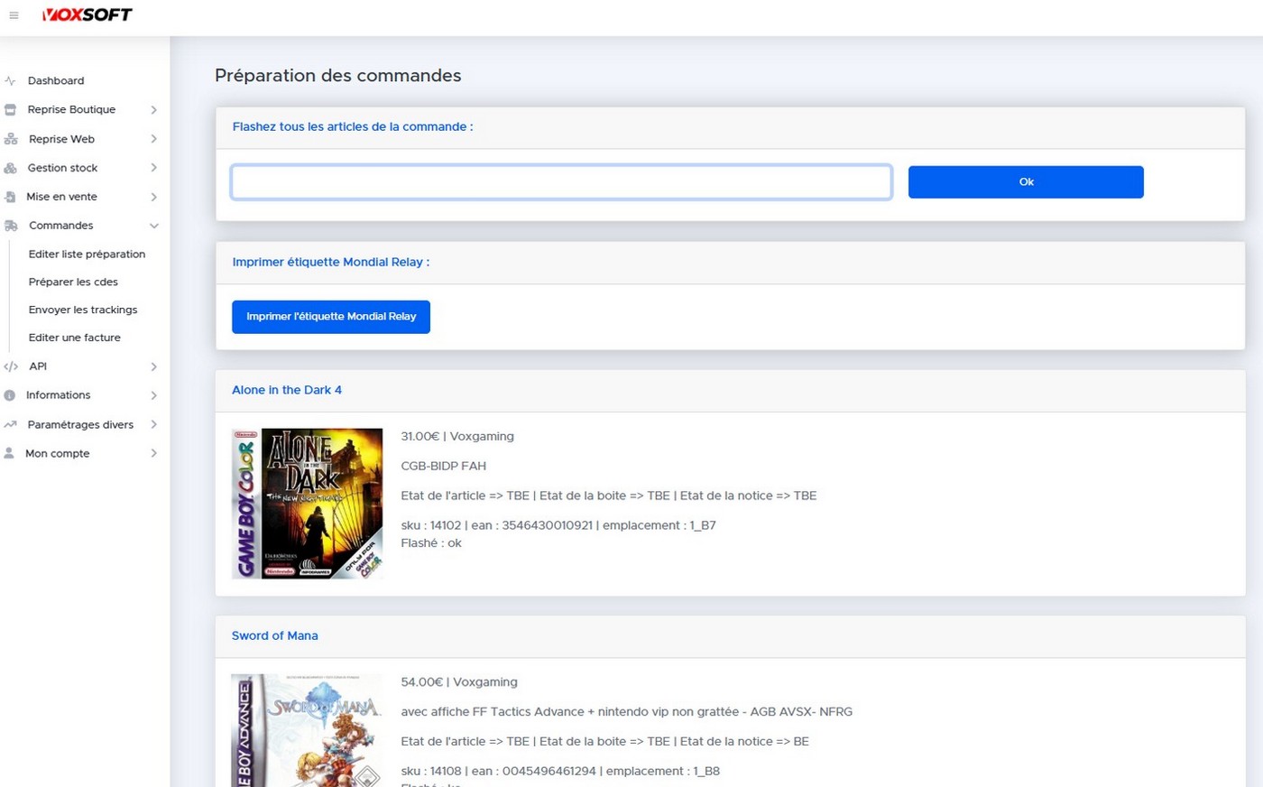 Préparation commandes / Tracking